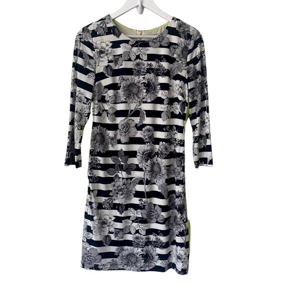 Eliza J Dress Black Floral Stripe Sheath Dress Size 8 Wedding Guest Party Neon - Picture 1 of 7